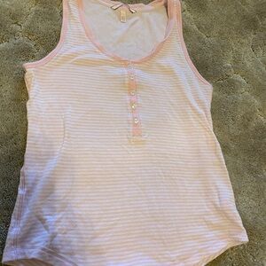 Victoria Secret Striped Pink & White Tank Top - Button Henley pajama tank